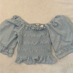 Blue Off-Shoulder Smocked Top